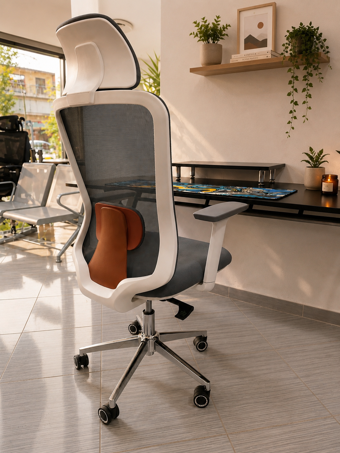 CHAISE ERGONOMIQUE GALAN GRIS & ORANGE